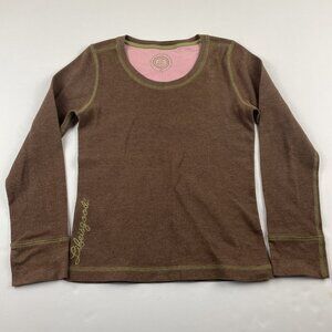 Life Is Good Thermal Shirt Women’s S Waffle Knit Scoop Neck Brown Cotton Blend